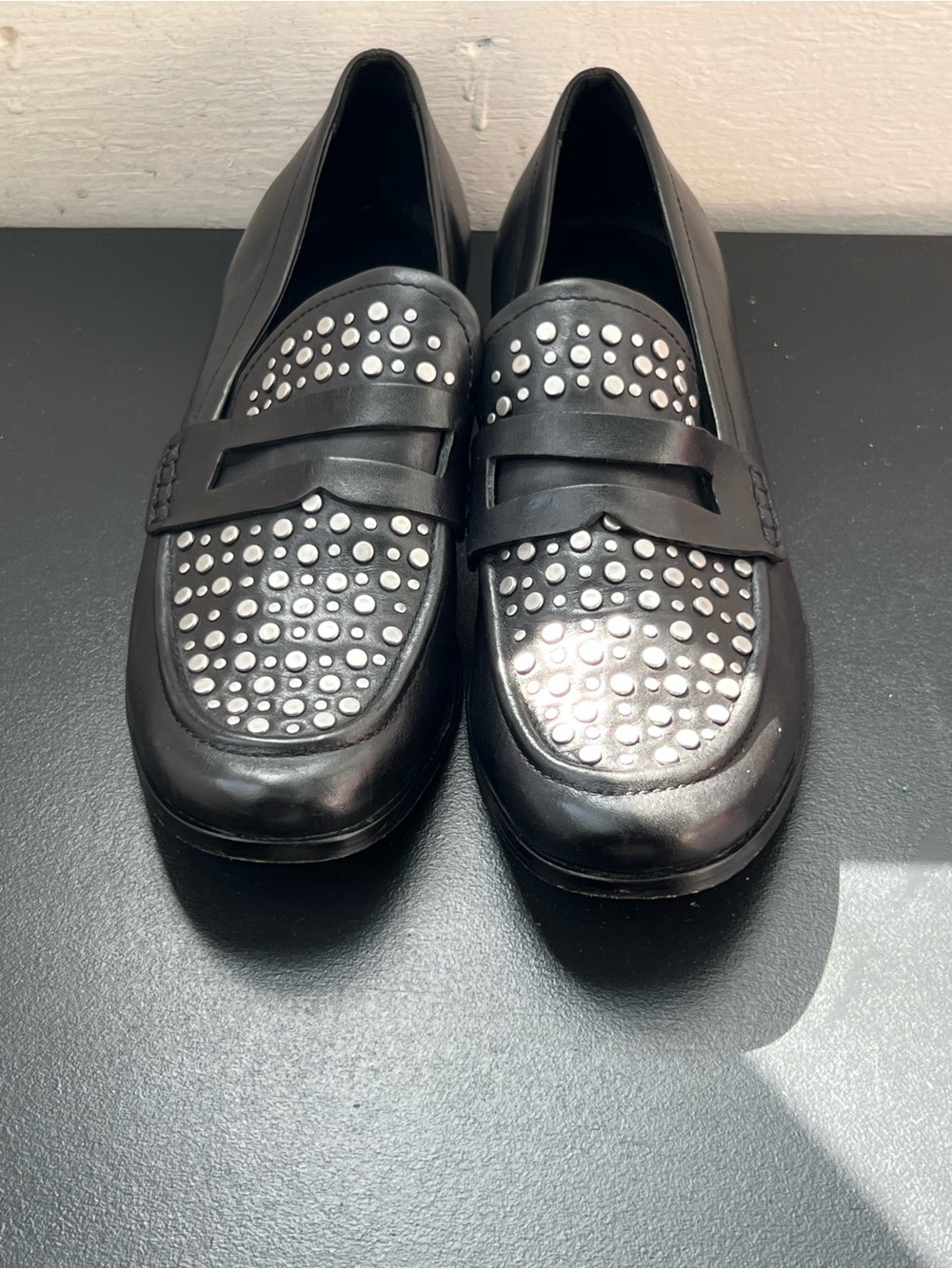 Pour La Victoire Black Leather Studded Slip-Ons